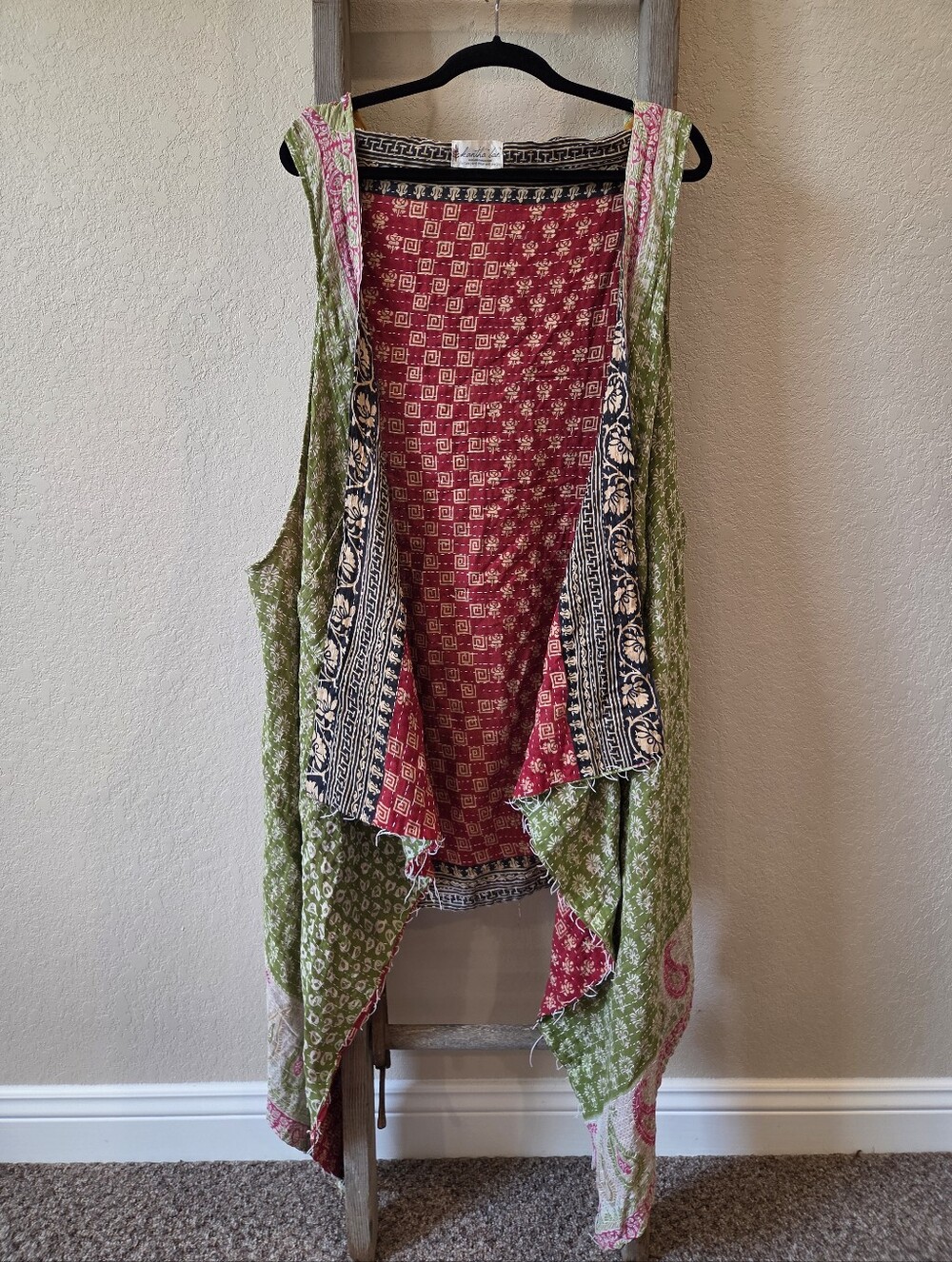 Kantha Bae Reversible Boho Layered Draped Hooded Vest - One Size